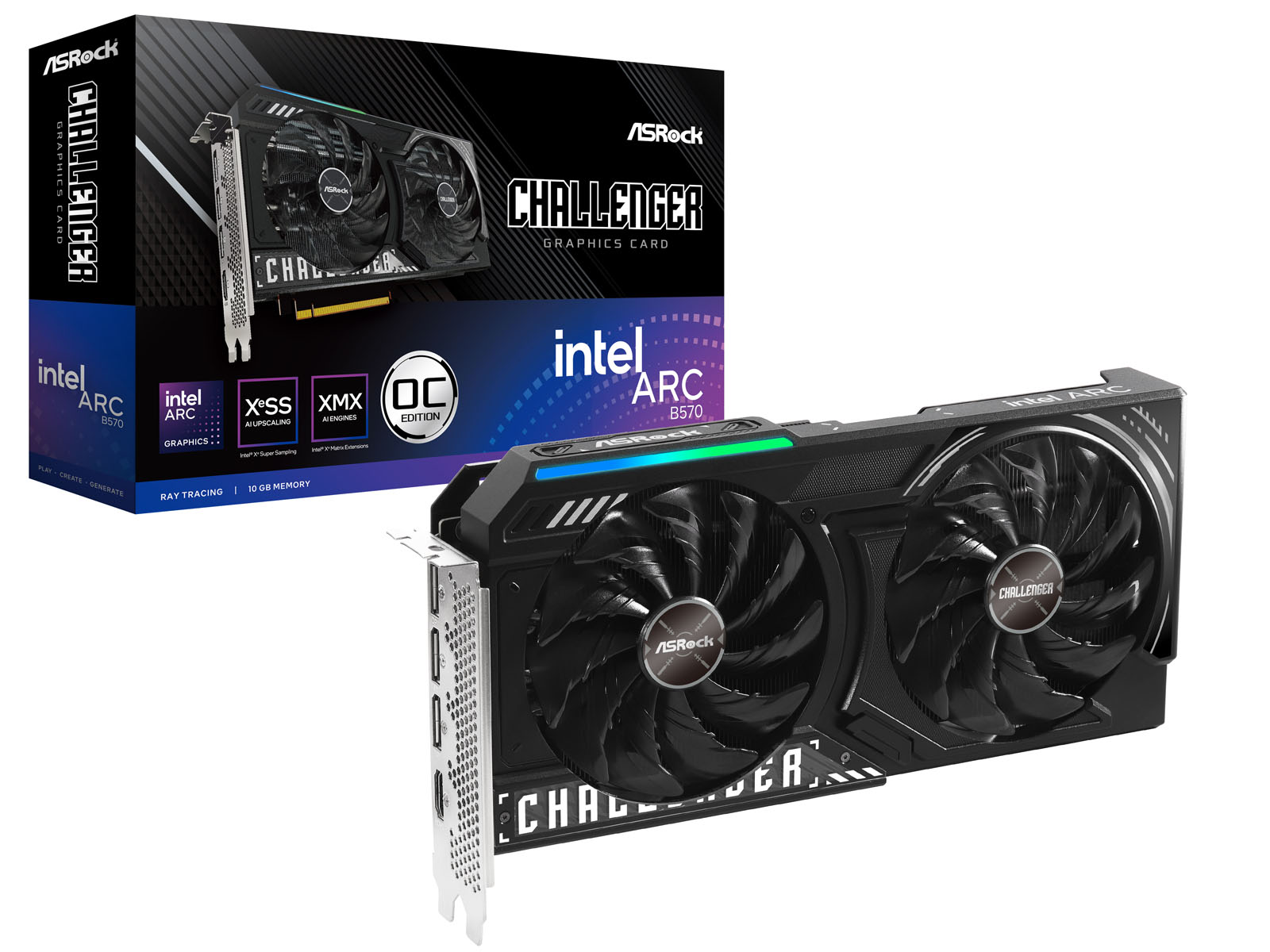 ASRock Intel Arc B570 Challenger OC 10GB GDDR6 Dual Fan Graphics Card - Black - B570 CL 10GO