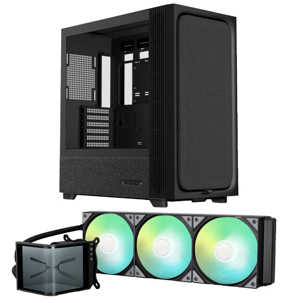 TRYX FLOVA F50 Midtower Case - Black + TRYX PANORAMA SE 360mm ARGB Black All In CPU Cooler, image 1 of 1