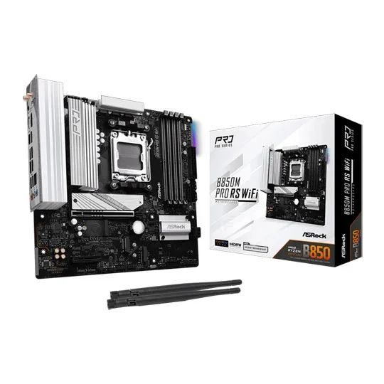ASRock B850M Pro RS WiFi AMD Ryzen AM5 DDR5 mATX Motherboard - 90-MXBR7-A0UAYZ, image 1 of 1