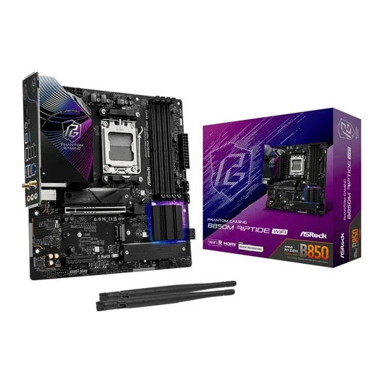 ASRock B850M Riptide WiFi AMD Ryzen AM5 DDR5 mATX Motherboard - 90-MXBS3-A0UAYZ, image 1 of 1