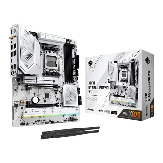 ASRock X870 Steel Legend WiFi AMD Ryzen DDR5 WIFI 7 White Motherboard - Socket AM5 - 90-MXBPJ0-A0UAYZ, image 1 of 1