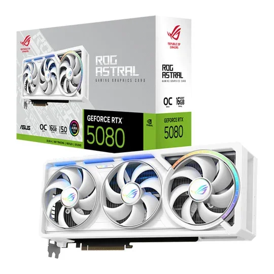 ASUS ROG Astral NVIDIA GeForce RTX 5080 16GB GDDR7 OC Edition Graphics Card - White - 90YV0LV4-M0NA00, image 1 of 1