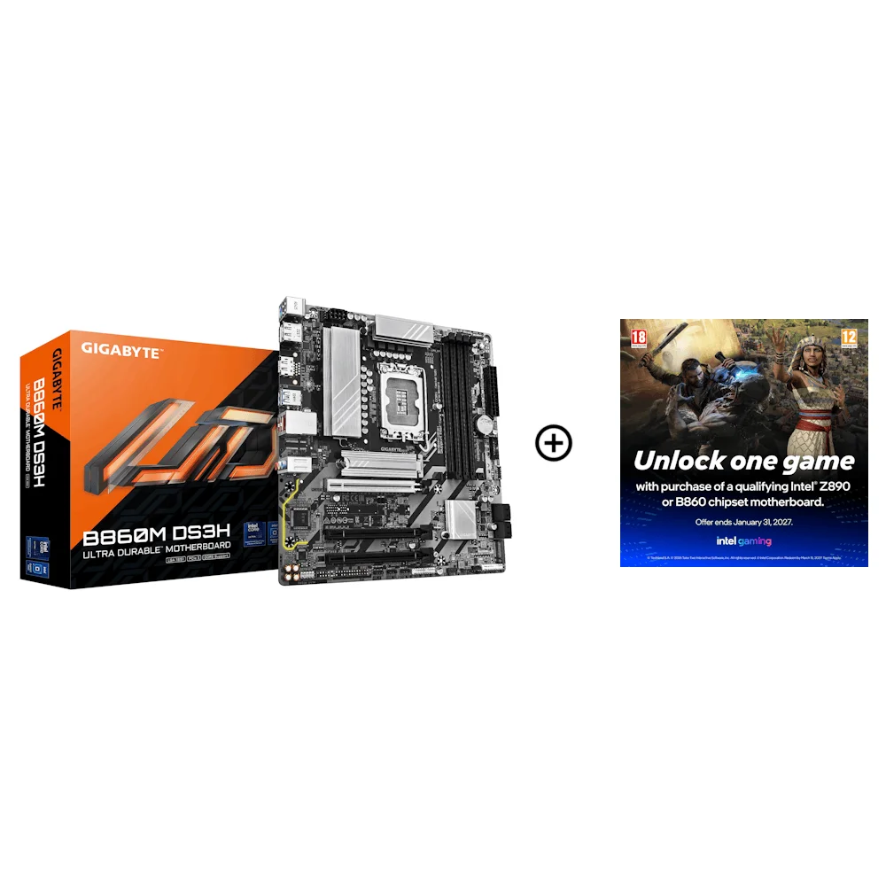 Gigabyte B860M DS3H Intel Core Ultra LGA 1851 DDR5 mATX Motherboard, image 1 of 1