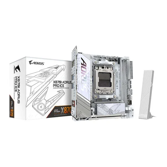 Gigabyte X870I AORUS PRO ICE AMD AM5 Socket DDR5 PCIe 5.0 Mini ITX Motherboard - White, image 1 of 1