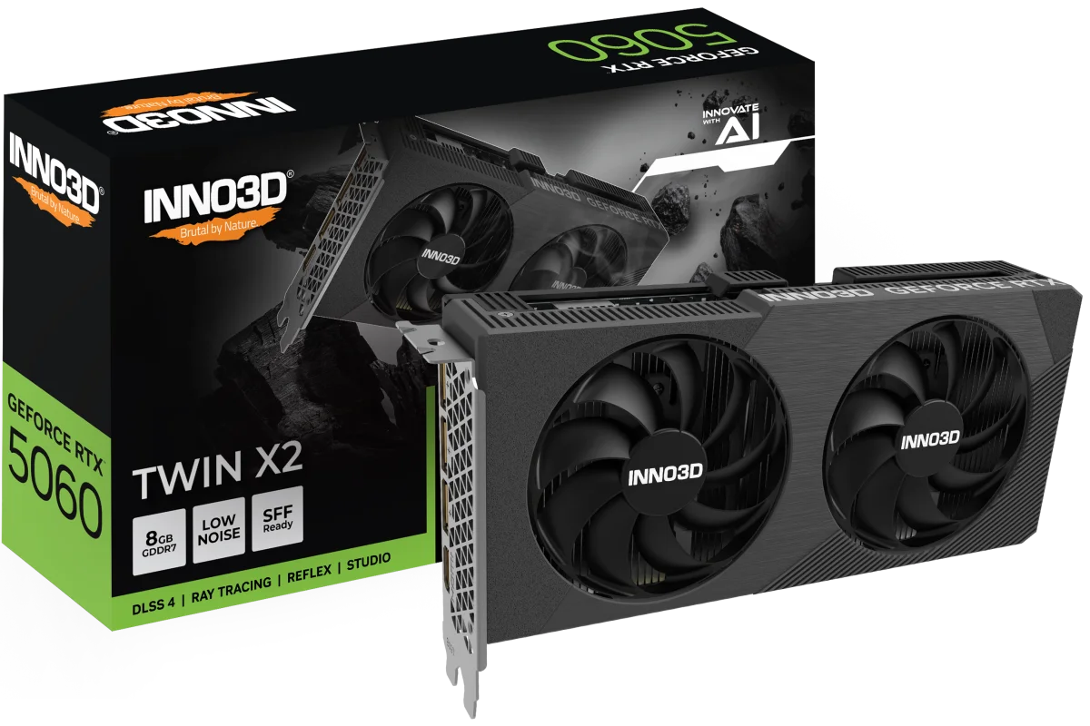 INNO3D GeForce RTX 5060 Twin X2 8GB GDDR7 Graphics Card - Black - N50602-08D7-195071N, image 1 of 1
