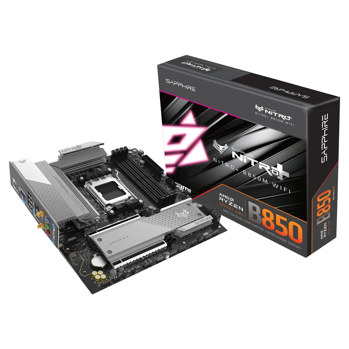 Sapphire Nitro+ B850M WiFi (Socket AM5) DDR5 Micro-ATX Motherboard, image 1 of 1