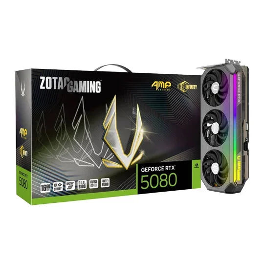 ZOTAC GAMING GeForce RTX 5080 AMP Extreme INFINITY RGB 16GB GDDR7 Graphics Card - ZT-B50800B-10P, image 1 of 1