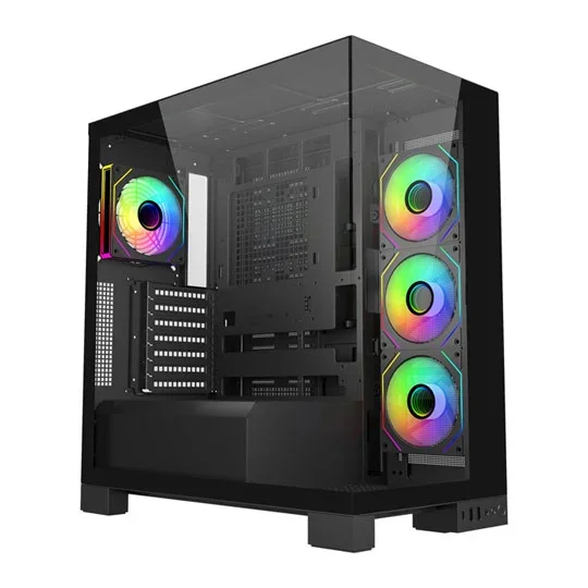 FSP M540 ARGB Dual Chamber Mid Tower Tempered Glass PC Gaming Case with 4x 120mm ARGB Fans Black, image 1 of 1