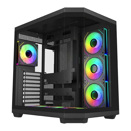 FSP U580 ARGB Dual Chamber Mid Tower Tempered Glass Gaming Case inc 7x 120mm ARGB Fans Black, image 1 of 1