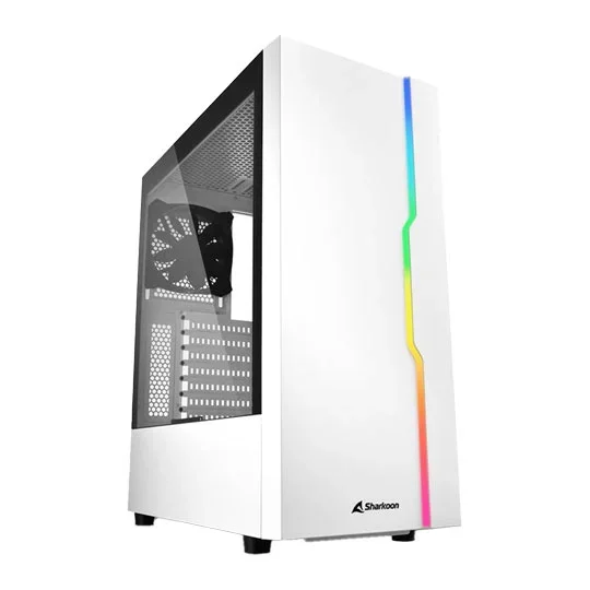 Sharkoon RGB Slider White Mid Tower Tempered Glass PC Gaming Case, image 1 of 1