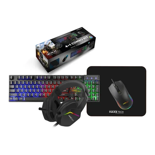 Maxx Tech 4 in 1 RGB Gaming Starter Kit Keyboard, Mouse, Pad & Headset, image 1 of 1