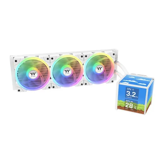 Thermaltake MINECUBE 360 Snow All-in-One CPU Cooler with Quad-LCD + SWAFAN EX12 ARGB, image 1 of 1