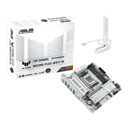 ASUS TUF Gaming B850M-PLUS WiFi 7 mATX Motherboard White AM5 DDR5 PCIe 5.0 - 90MB1MD0-M0EAY0, image 1 of 1