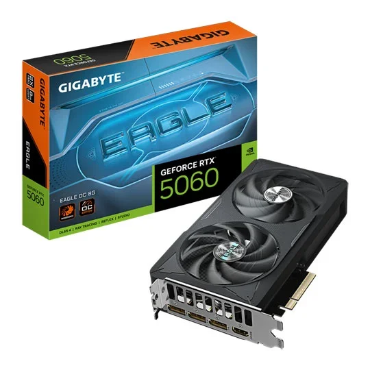 GIGABYTE GeForce RTX 5060 EAGLE OC 8G Graphics Card - 8GB GDDR7, 128bit, PCI-E 5.0, 2550 MHz Core Clock, 3 x DisplayPort, 1 x HDMI, GV-N5060EAGLE OC-8, image 1 of 1
