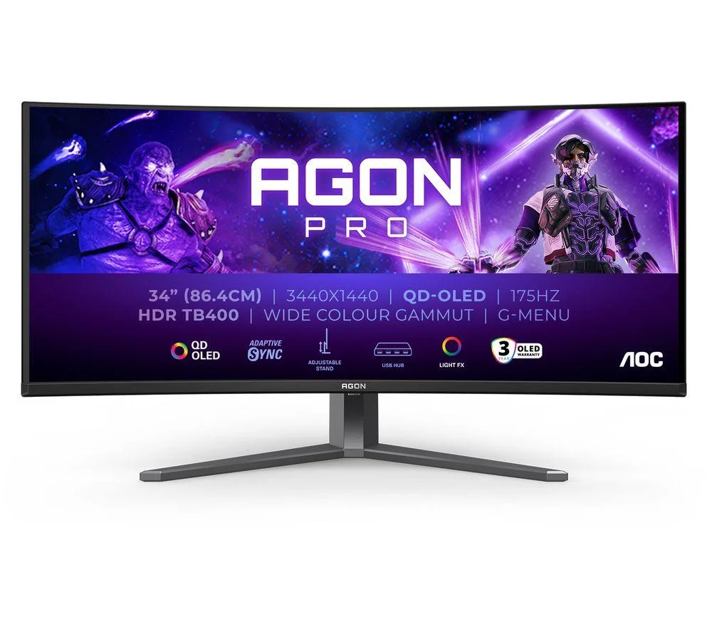 AOC AGON PRO AG346UCD Wide Quad HD 34" Curved OLED Gaming Monitor - Black, image 1 of 1