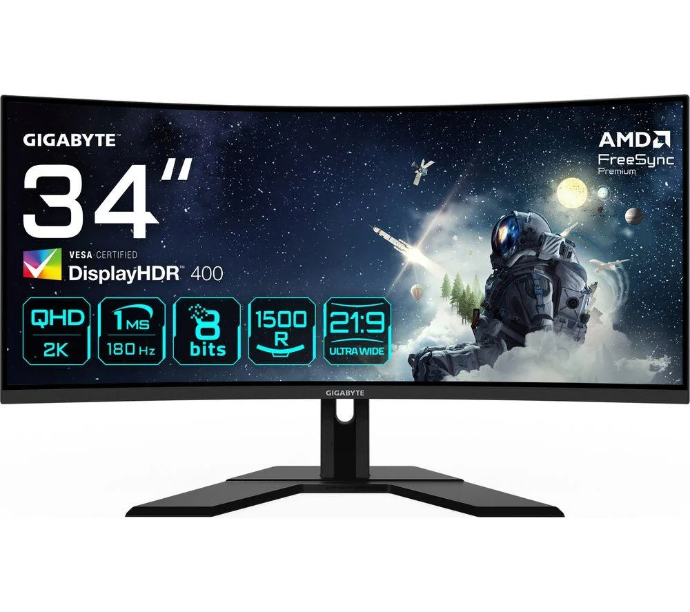 GIGABYTE G34WQCP Wide Quad HD 34" Curved LED Gaming Monitor - Black, image 1 of 1