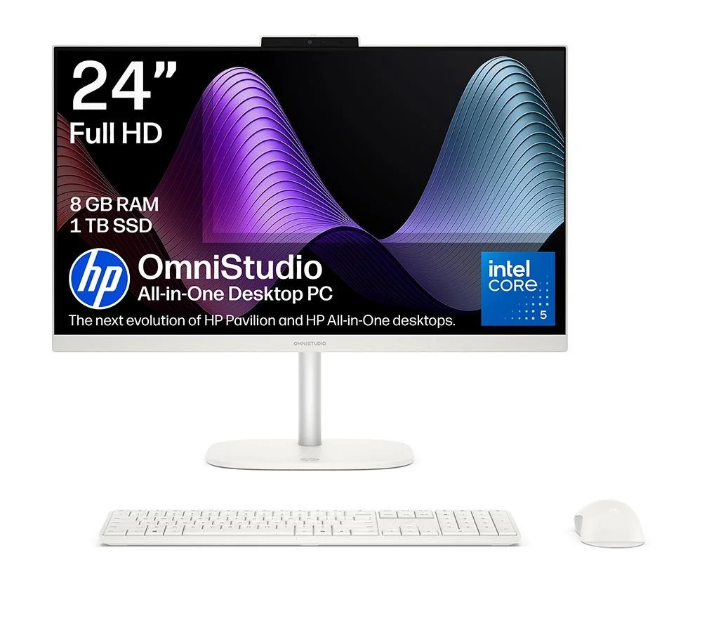 HP OmniStudio 24-cu0001na 23.8" All-in-One PC - Intel Core 5, 1 TB SSD, Cotton White, White, image 1 of 1