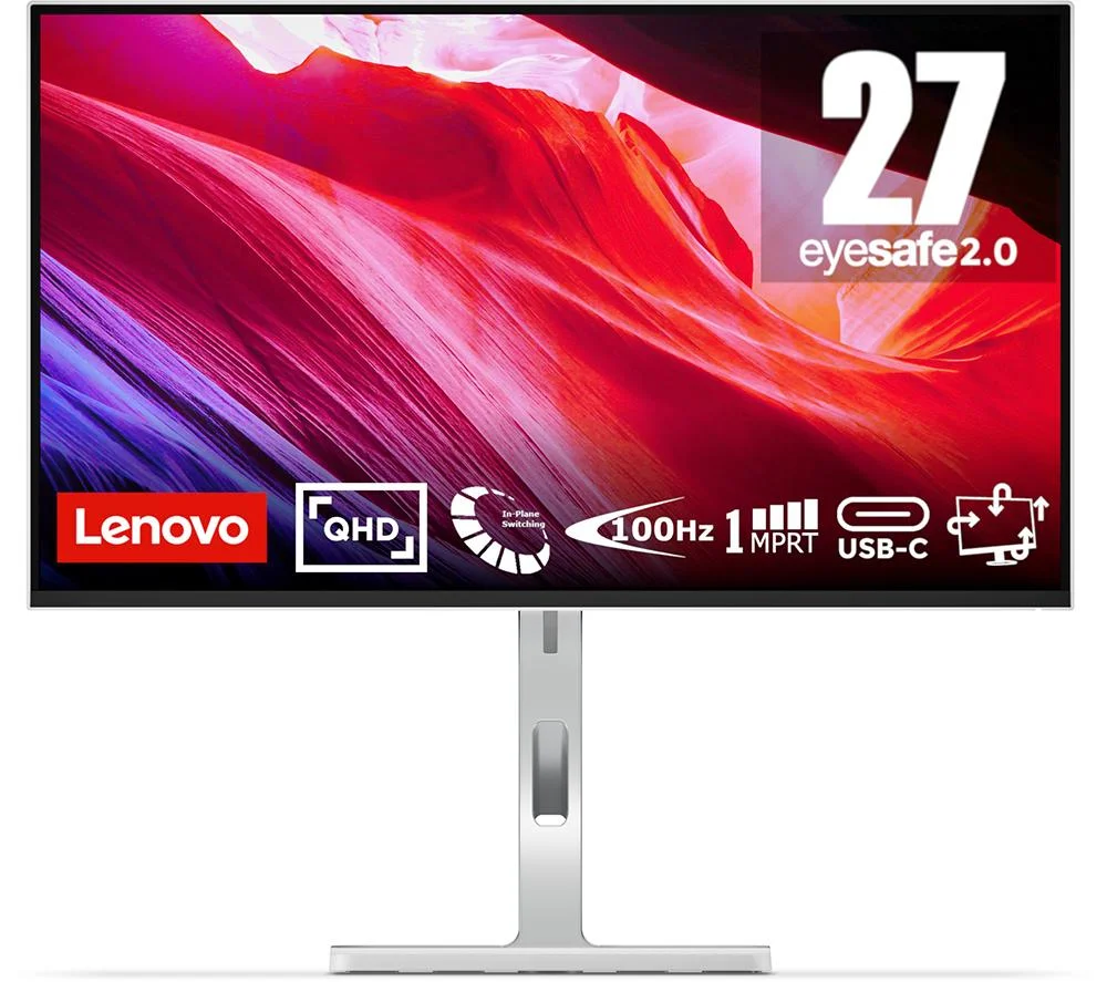 LENOVO L27h-4A Quad HD 27" IPS WLED Monitor - Grey, Silver/Grey, image 1 of 1