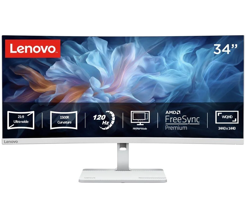 LENOVO L34W-4C Ultra-Wide Quad HD 34" Curved VA Monitor - Grey, Silver/Grey, image 1 of 1