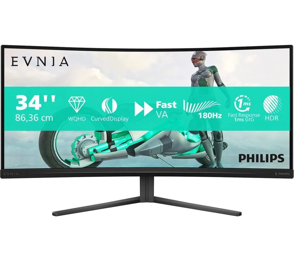 PHILIPS Evnia 34M2C3500L/00 Wide Quad HD 34" Curved VA LCD Gaming Monitor - Charcoal, Black,Silver/Grey, image 1 of 1