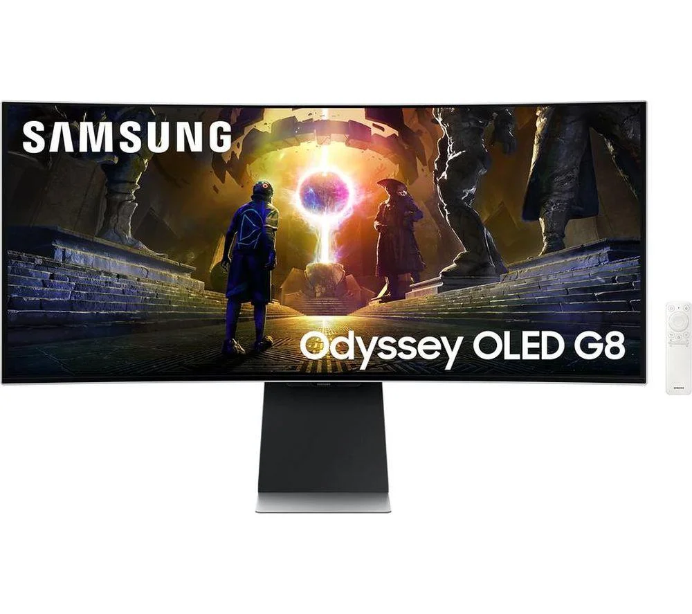 SAMSUNG Odyssey G8 LS34DG850SUXXU Quad HD 34" Curved QD-OLED Smart Gaming Monitor - Silver, Silver/Grey, image 1 of 1