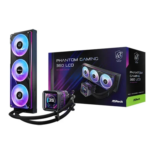 ASRock Phantom Gaming 360 LCD Black All in One Liquid CPU Cooler, image 1 of 1