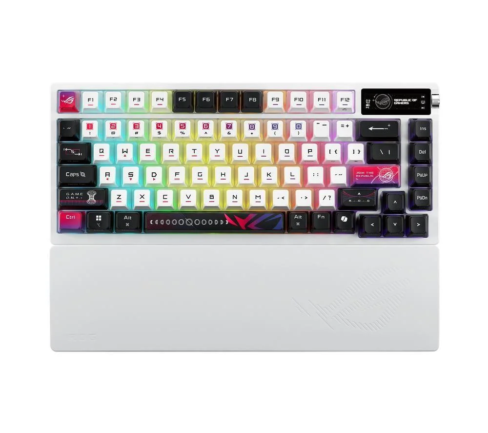 Asus ROG Azoth X – White 75% Mechanical Gaming Keyboard | OLED Display, Hot-Swappable NX V2 Switches, Wireless, RGB - 90MP044F-BKEA30, image 1 of 1