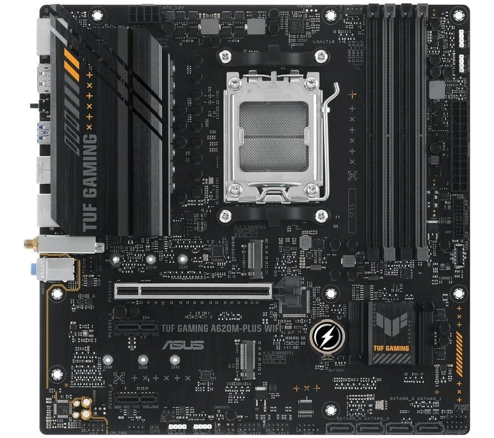 ASUS TUF GAMING A620AM-PLUS WIFI AMD A620A DDR5 AM5 Micro-ATX Motherboard, image 1 of 1