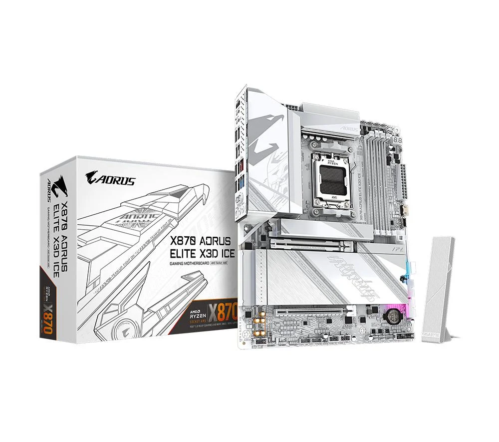Gigabyte X870 AORUS ELITE X3D ICE WIFI7 AMD Ryzen DDR5 WIFI Motherboard - Socket AM5, image 1 of 1