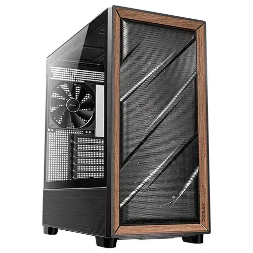 Antec FLUX Mid Tower PC Case - Tempered Glass, Front mesh Black/Wood, 4x 120mm / 1x 140mm fans, E-ATX - 0-761345-10133-2, image 1 of 1