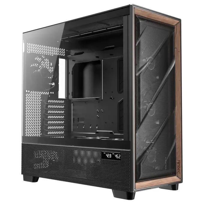 Antec Flux PRO Full Tower Tempered Glass, Black/Wood, 6x Fans, E-ATX/ATX/mATX/mITX Compatible - Black, image 1 of 1