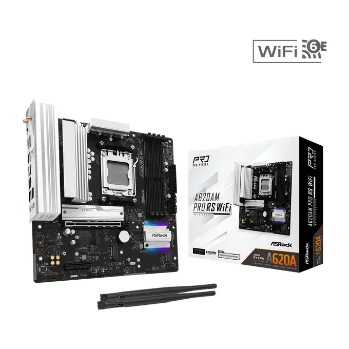ASRock A620AM Pro RS WIFI AMD A620A DDR5 AM5 Micro-ATX Motherboard, image 1 of 1