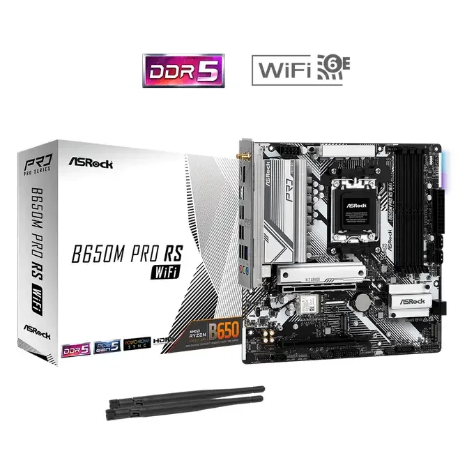ASRock B650M PRO RS Wi-Fi Micro-ATX AMD AM5 DDR5 Motherboard, image 1 of 1