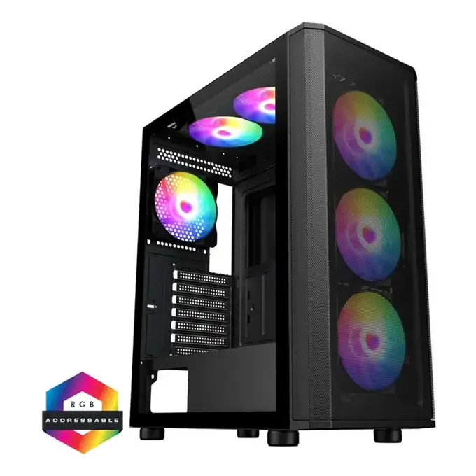 CiT Air Max Airflow Black ATX Gaming Case with Mesh Front and Tempered Glass Side Panel with 6 x ARGB Fans and 6-Port Hub - CIT-AIRMAX-B, image 1 of 1
