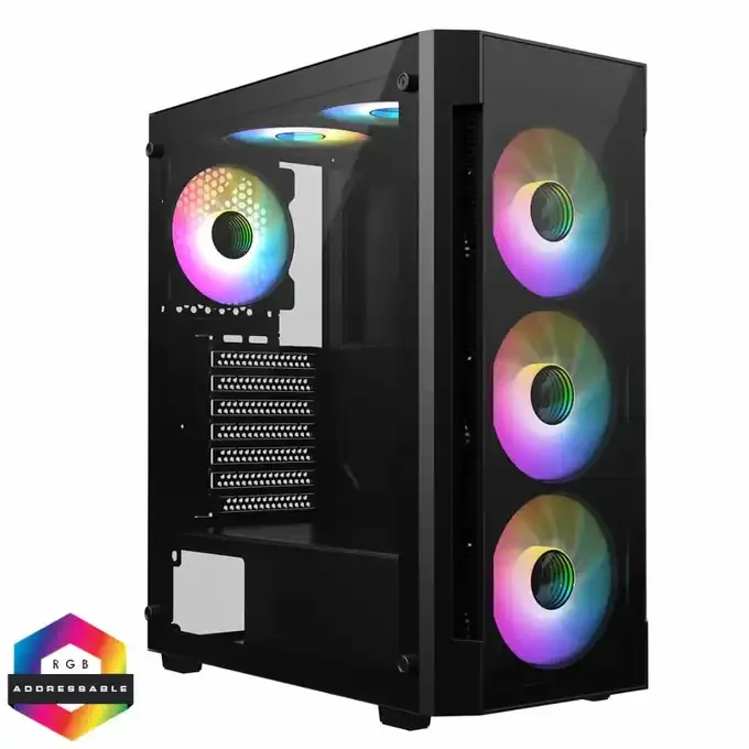 CiT Destroyer Black ATX Gaming Case with Tempered Glass Front and Side Panel with 6 x ARGB Fans and 6-Port MB Sync Hub - CSCITDESTROYERBLK, image 1 of 1