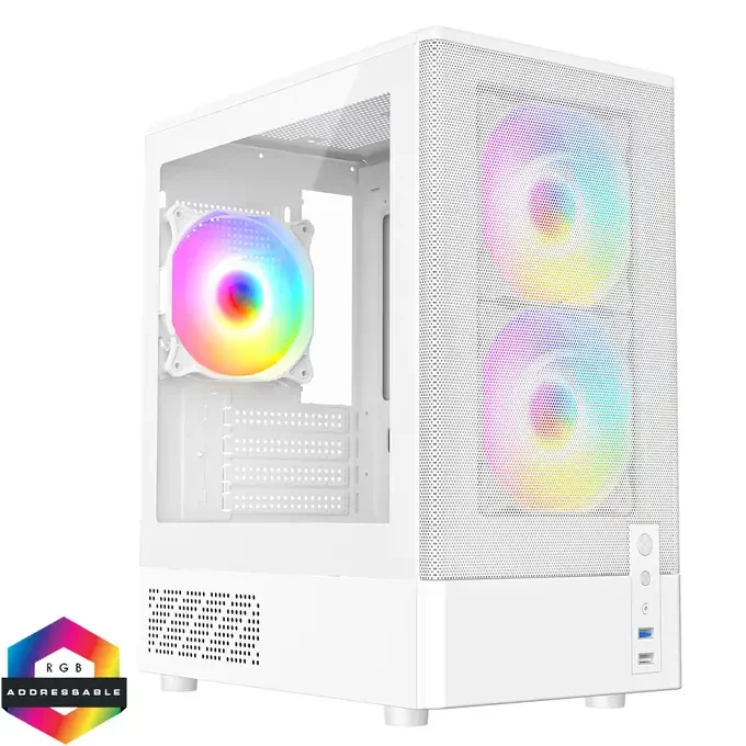 CiT F3 (2025) White Micro-ATX Mesh Front ARGB Gaming PC Case with Tempered Glass Side Panel – CIT-F3-WHT-ARGB, image 1 of 1