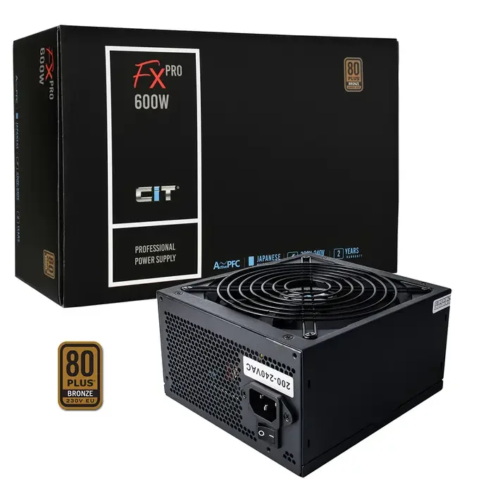 CiT FX Pro 600W Power Supply Non Modular 80 Plus Bronze PSU Black - PSUCIT600FXV2, image 1 of 1