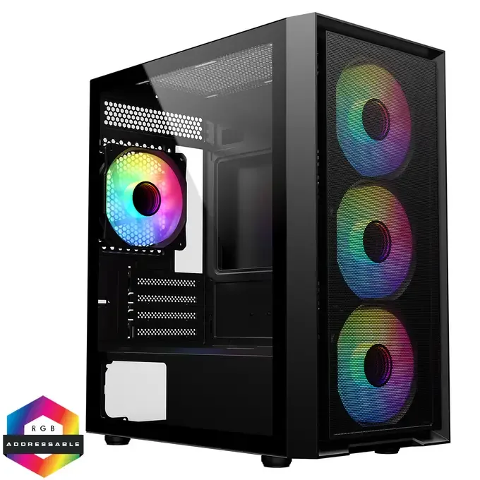 CiT Luna Black Micro-ATX PC Gaming Case with 4 x 120mm Infinity ARGB Fans Included 1 x 4-Port Fan Hub Tempered Glass Side Panel, image 1 of 1