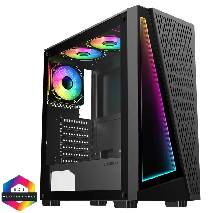 GameMax Prism Infinity ARGB Black ATX Mid-Tower Gaming PC Case with Tempered Glass Front & Side Panels – GMX-PRISM, image 1 of 1