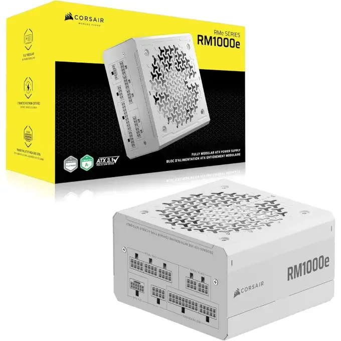 Corsair RM1000e 1000W 80+ Platinum Fully Modular ATX 3.1 PCIe 5.1 Power Supply with ThermalProtect - White, image 1 of 1
