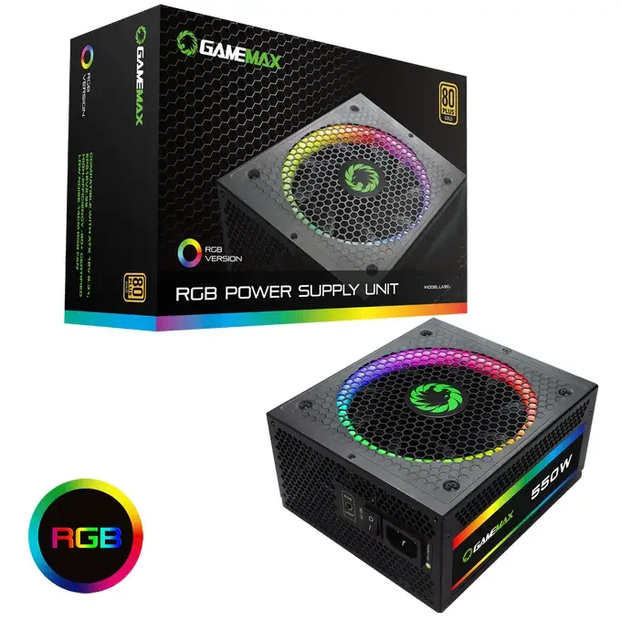 Game Max 550W Modular RGB Gold 80 Plus 14cm RGB Fan - PSUGMXRGB550V2, image 1 of 1