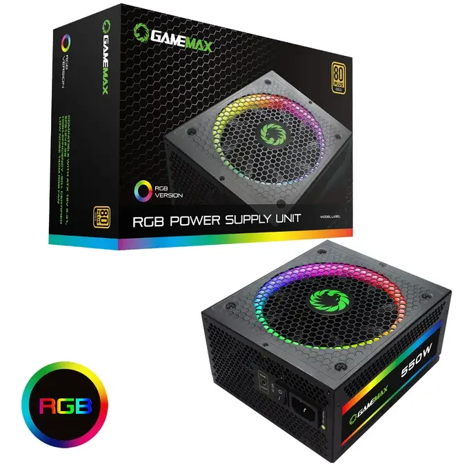 Game Max RGB-550 80 Plus Gold Rated PSU Modular 550W Power Supply Unit, image 1 of 1