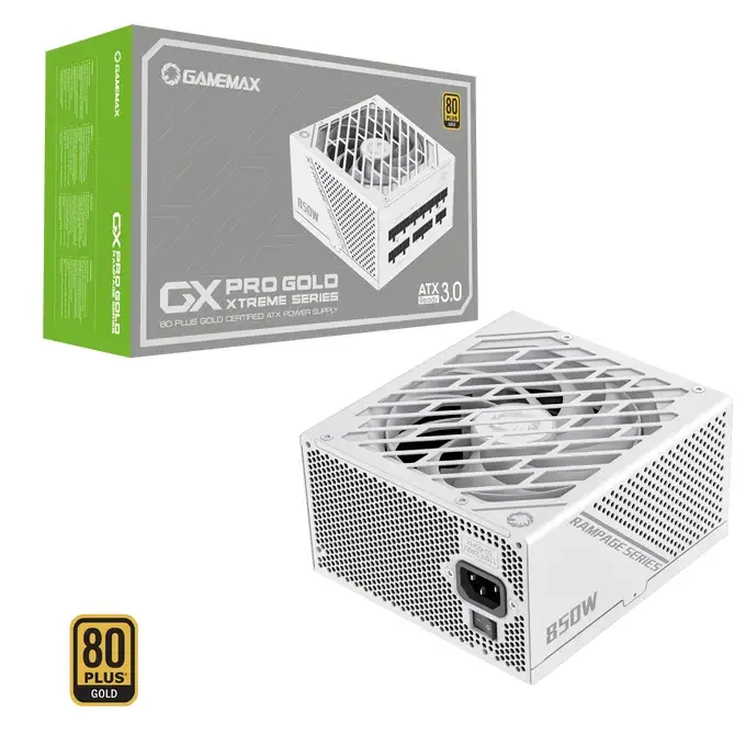 GameMax GX-850W Pro 80 Plus Gold PSU Modular ATX 3.0 PCIe 5.0 850W Power Supply - WHITE, image 1 of 1