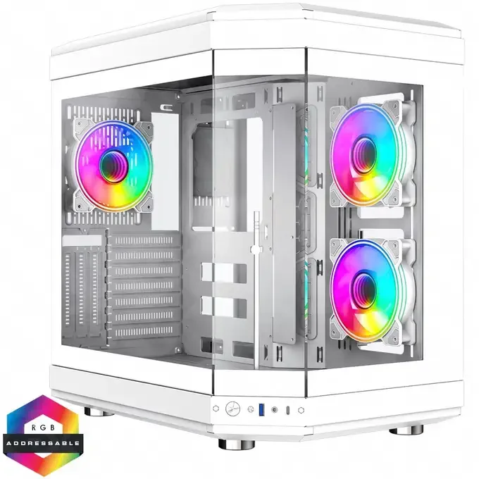 GameMax Hype White Mid-Tower Tempered Glass ATX Gaming Case - 3x 12cm Infinity ARGB Fans, image 1 of 1