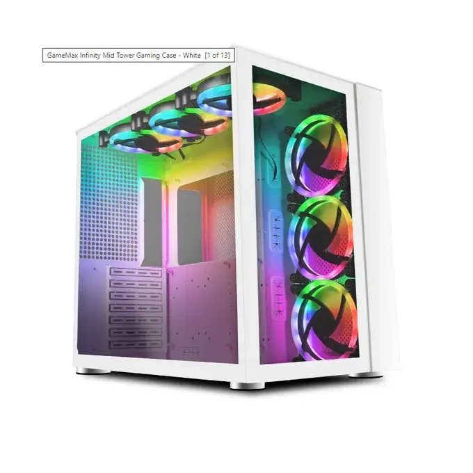 GameMax Infinity Mid-Tower ATX PC Gaming Case With 6 x Dual-Ring ARGB Fans, 6 Port Fan Controller, 30cm ARGB LED Strip, Tempered Glass Side Panel | Wh, image 1 of 1