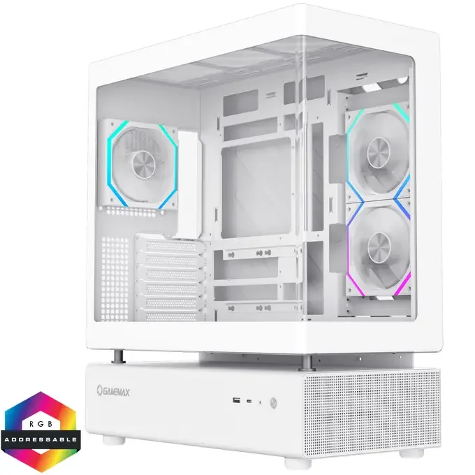 GameMax N80 White ATX PC Gaming Case with 6 x 120mm PWM ARGB Fans and 10-Port Fan Hub Curved Tempered Glass Panel - CSGMXN80WHT, image 1 of 1