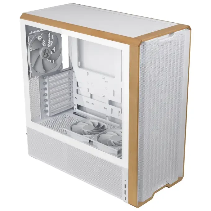 Lian Li Lancool 217 E-ATX Tempered Glass Dark Wood Gaming Case - White, image 1 of 1