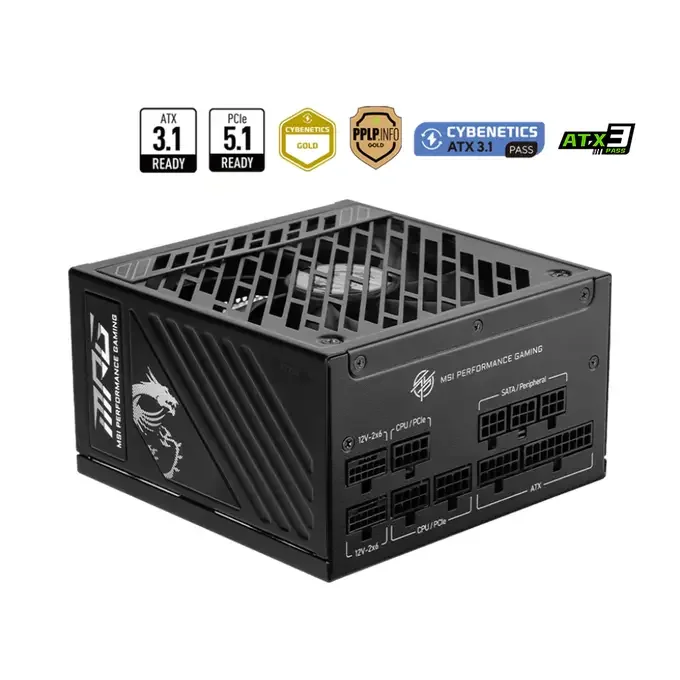 MSI MPG A1250GS PCIE5 1250W PSU 80 PLUS Cybernetics Gold Modular ATX 3.1 PCIe 5.1 Power Supply, image 1 of 1