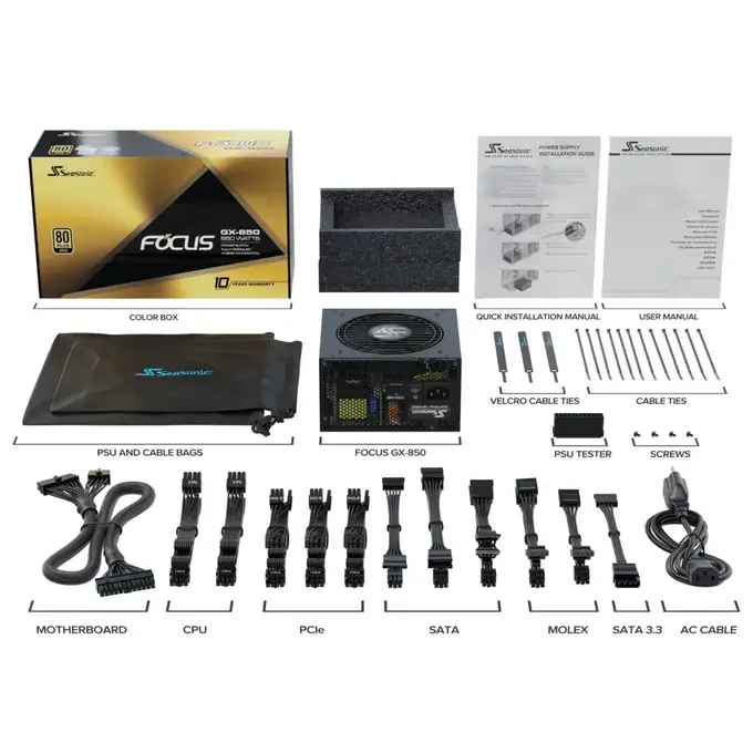 Seasonic Focus GX-850 850w ATX 3.1 80 Gold Modular Power Supply - Black - FOCUS-GX-850-V4, image 1 of 1