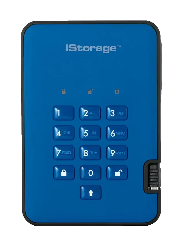 iStorage diskAshur2 (2000GB) Portable Encrypted USB 3.1 Hard Drive 256-bit (Ocean Blue), image 1 of 1